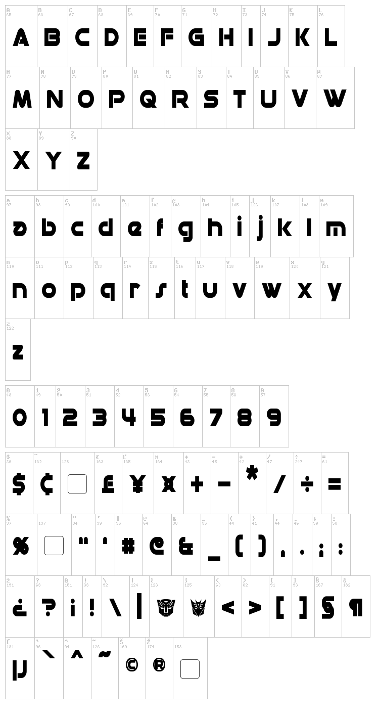 Datacron font map